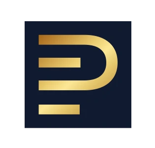 Pedersen Real Estate PE monogram in midnight blue and gold on white