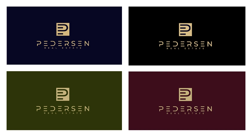 Alt: Four primary colour directions for Pedersen Real Estate with Midnight Ink #070622 selected and gold retained as the accent colour