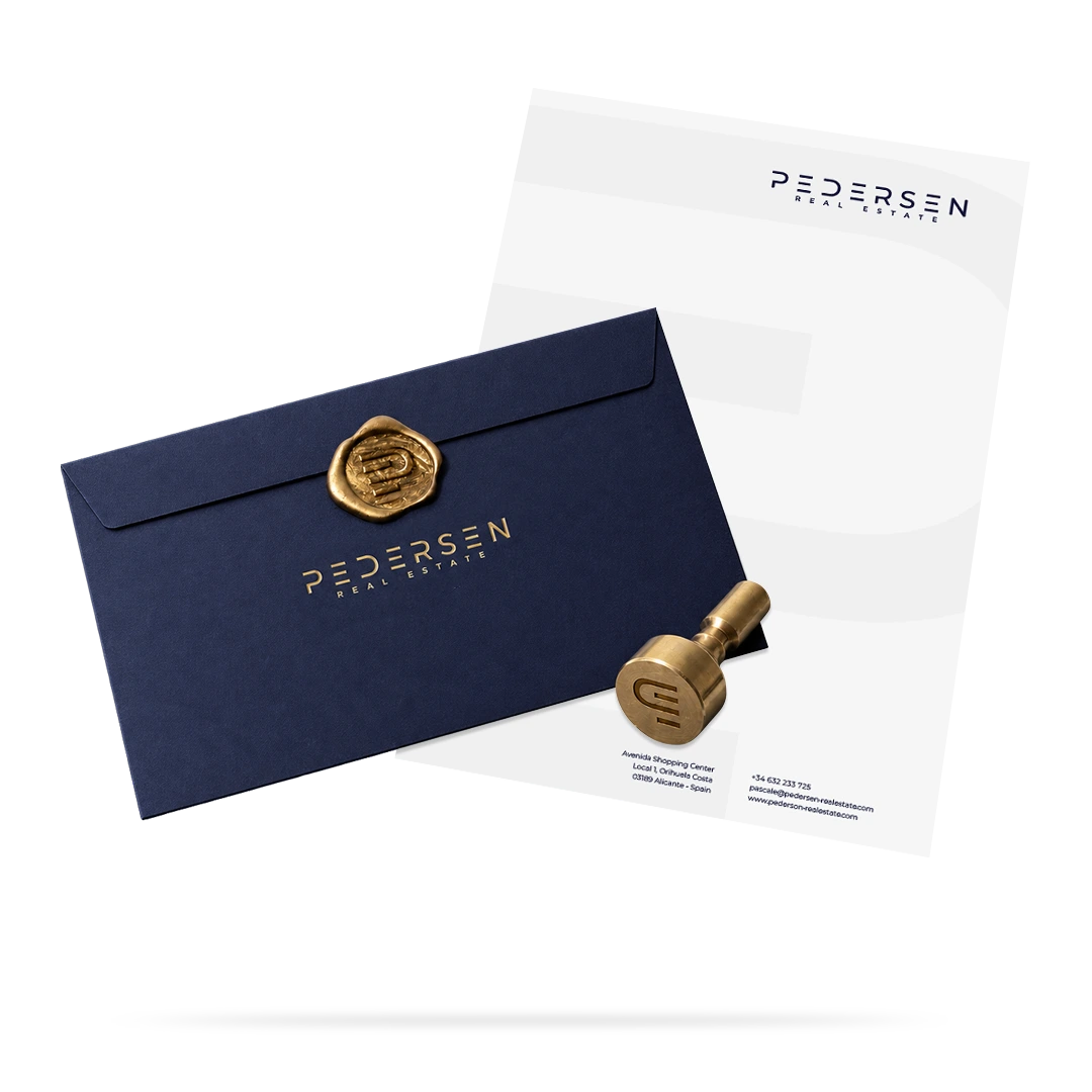 Pedersen Real Estate letterhead and envelope with custom wax seal