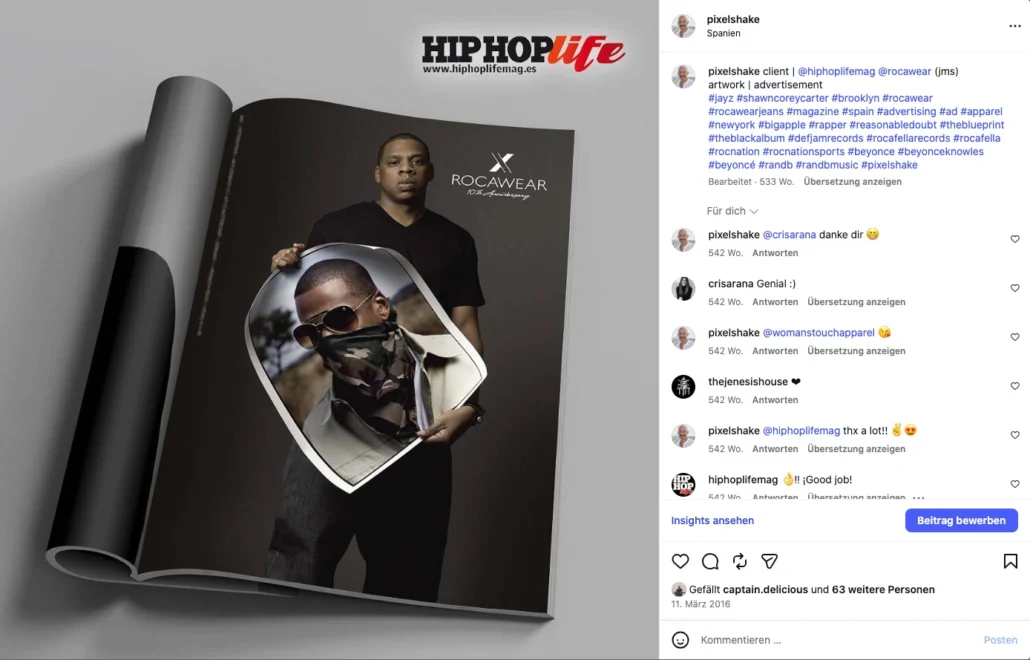 Rocawear print advertisement for HipHopLife magazine featuring urban fashion photography